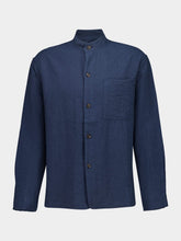 Commas Navy Stand Collar Hemp Viscose Shirt