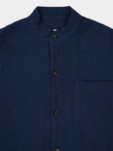 Commas Navy Stand Collar Hemp Viscose Shirt