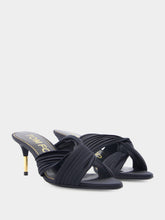 Tom Ford Black Pleated Satin Knot-Detail Mule Sandals