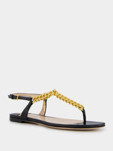 Tom Ford Black Shiny Leather Thong Sandals with Chain