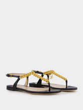 Tom Ford Black Shiny Leather Thong Sandals with Chain