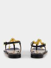 Tom Ford Black Shiny Leather Thong Sandals with Chain