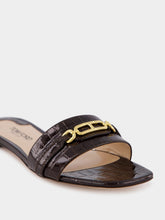 Tom Ford Brown Glossy Crocodile Stamped Leather Slides