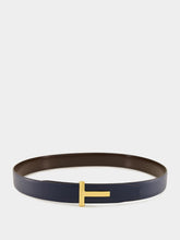 Tom Ford Denim Blue and Espresso Reversible T Buckle Belt