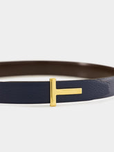 Tom Ford Denim Blue and Espresso Reversible T Buckle Belt