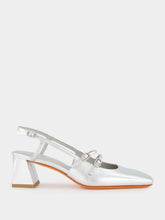 Santoni Silver Aurora Mid-Heel Slingback Pumps