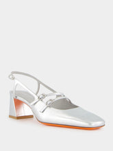 Santoni Silver Aurora Mid-Heel Slingback Pumps