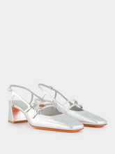 Santoni Silver Aurora Mid-Heel Slingback Pumps
