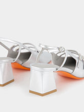 Santoni Silver Aurora Mid-Heel Slingback Pumps