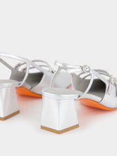 Santoni Silver Aurora Mid-Heel Slingback Pumps