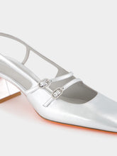 Santoni Silver Aurora Mid-Heel Slingback Pumps