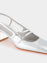 Santoni Silver Aurora Mid-Heel Slingback Pumps
