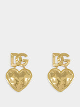 Dolce & Gabbana Gold Drop Earrings with Heart and DG Logo