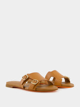 Santoni Light Brown Leather Double-Buckle Slide Sandal