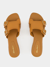 Santoni Light Brown Leather Double-Buckle Slide Sandal
