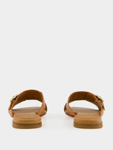 Santoni Light Brown Leather Double-Buckle Slide Sandal