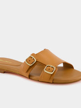 Santoni Light Brown Leather Double-Buckle Slide Sandal