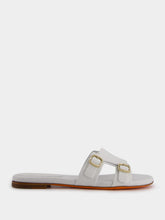 Santoni Double-Buckle White Leather Slides