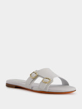 Santoni Double-Buckle White Leather Slides