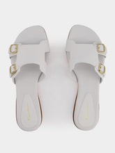 Santoni Double-Buckle White Leather Slides