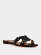 Santoni Black Didi Granato Leather Slide Sandals