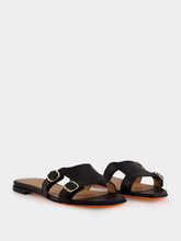 Santoni Black Didi Granato Leather Slide Sandals