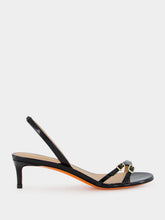 Black Virna Mid-Heel Leather Sandals