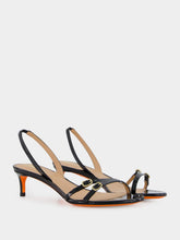 Black Virna Mid-Heel Leather Sandals | PDP - Fashion Clinic