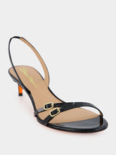 Black Virna Mid-Heel Leather Sandals | PDP - Fashion Clinic
