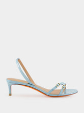 Santoni Light Blue Patent Leather Mid-Heel Sandals