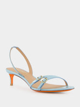 Santoni Light Blue Patent Leather Mid-Heel Sandals
