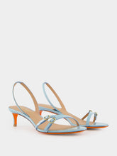 Santoni Light Blue Patent Leather Mid-Heel Sandals