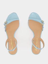 Santoni Light Blue Patent Leather Mid-Heel Sandals