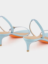 Santoni Light Blue Patent Leather Mid-Heel Sandals