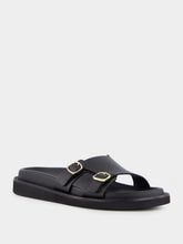 Double Buckle Leather Slides