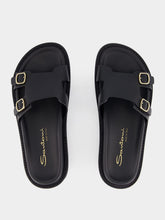 Santoni Double Buckle Leather Slides
