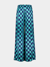 Casablanca Blue Pool Tile Wide-Leg Silk Trousers