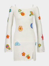 Casablanca Off-White Motif Crochet Mini Dress