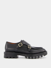 Santoni Polished Black Leather Double-Buckle Shoes
