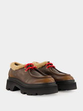 Santoni Brown Leather Lace-Up with Fur Trim