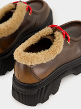 Santoni Brown Leather Lace-Up with Fur Trim