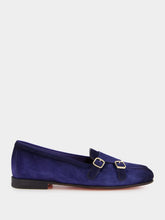 Santoni Blue Suede Moccasins