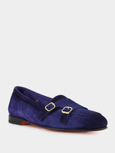 Santoni Blue Suede Moccasins