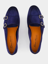 Santoni Blue Suede Moccasins