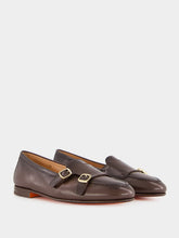 Santoni Brown Double Monk Loafers