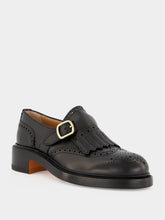 Santoni Black Leather Fringe Monk Strap Shoes