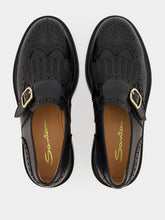 Santoni Black Leather Fringe Monk Strap Shoes
