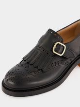 Santoni Black Leather Fringe Monk Strap Shoes