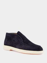 Santoni Blue Desert Boots in Suede Calf Leather
