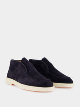 Santoni Blue Desert Boots in Suede Calf Leather
